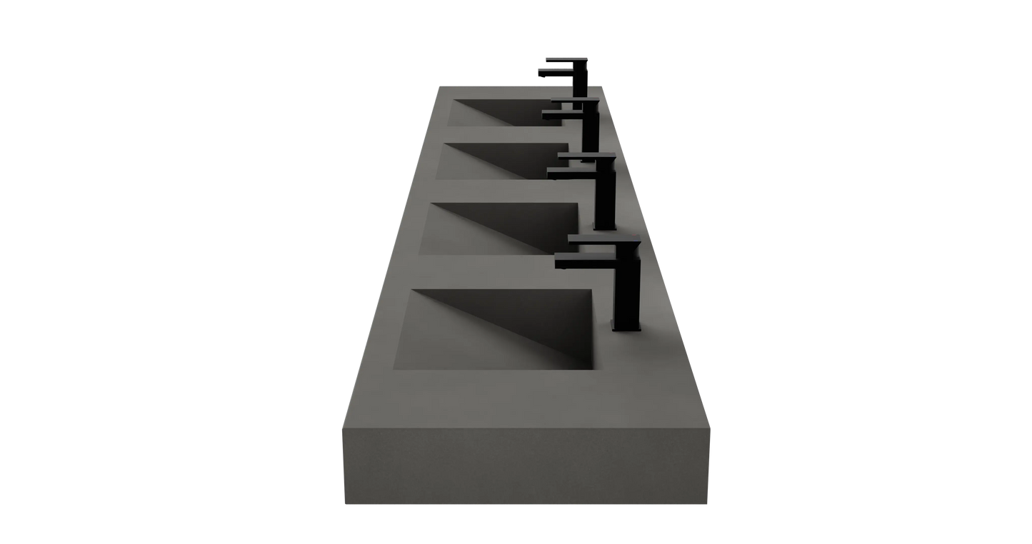 114" Wall Hung Concrete Four Station Ramp Sinks CustomCreteWerks