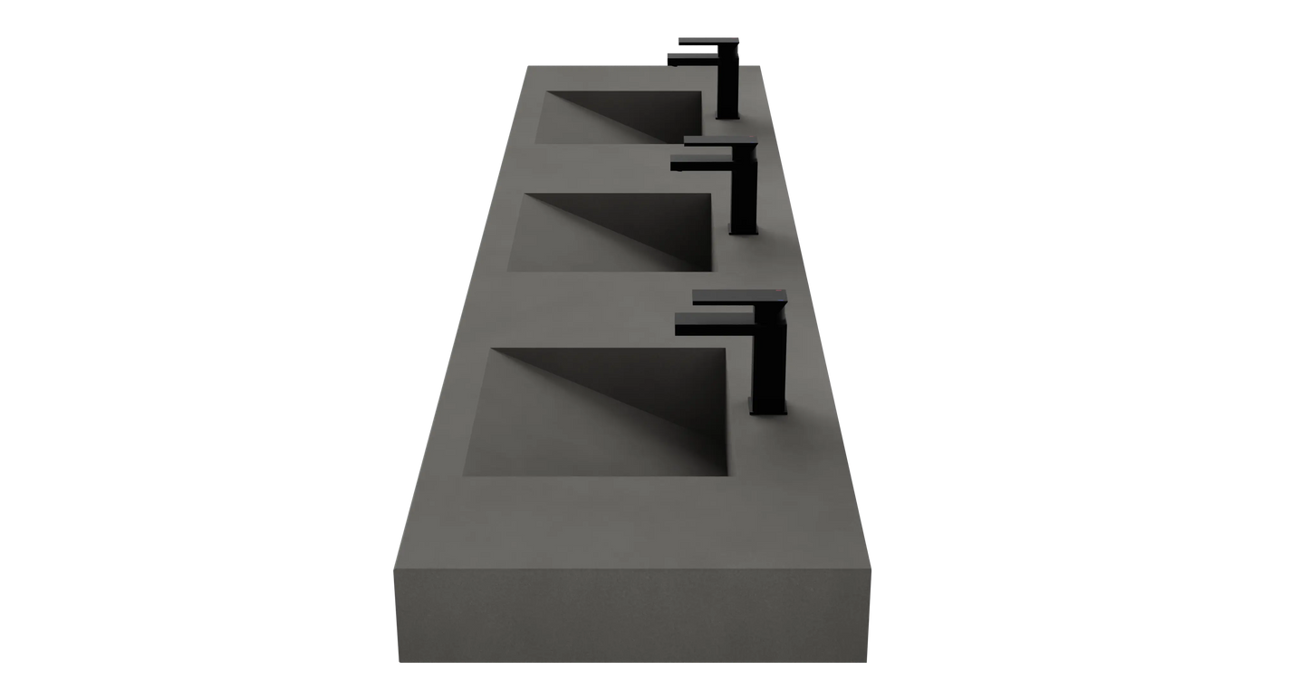 96" Wall Hung With 3 x 17" Concrete Ramp Sinks CustomCreteWerks