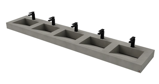 114" Wall Hung Concrete Five Station Ramp Sinks CustomCreteWerks
