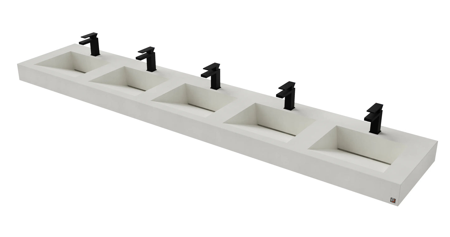 114" Wall Hung Concrete Five Station Ramp Sinks CustomCreteWerks