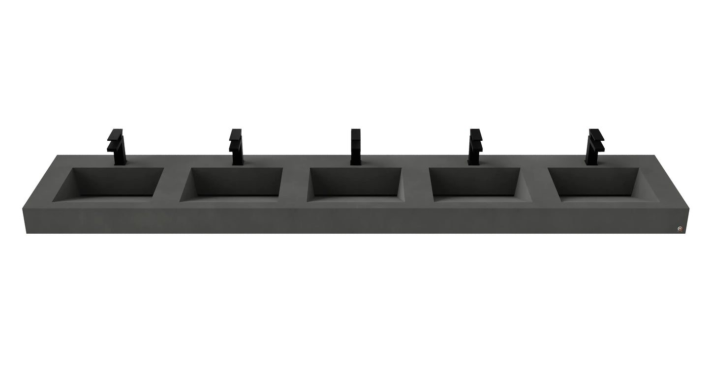 114" Wall Hung Concrete Five Station Ramp Sinks CustomCreteWerks