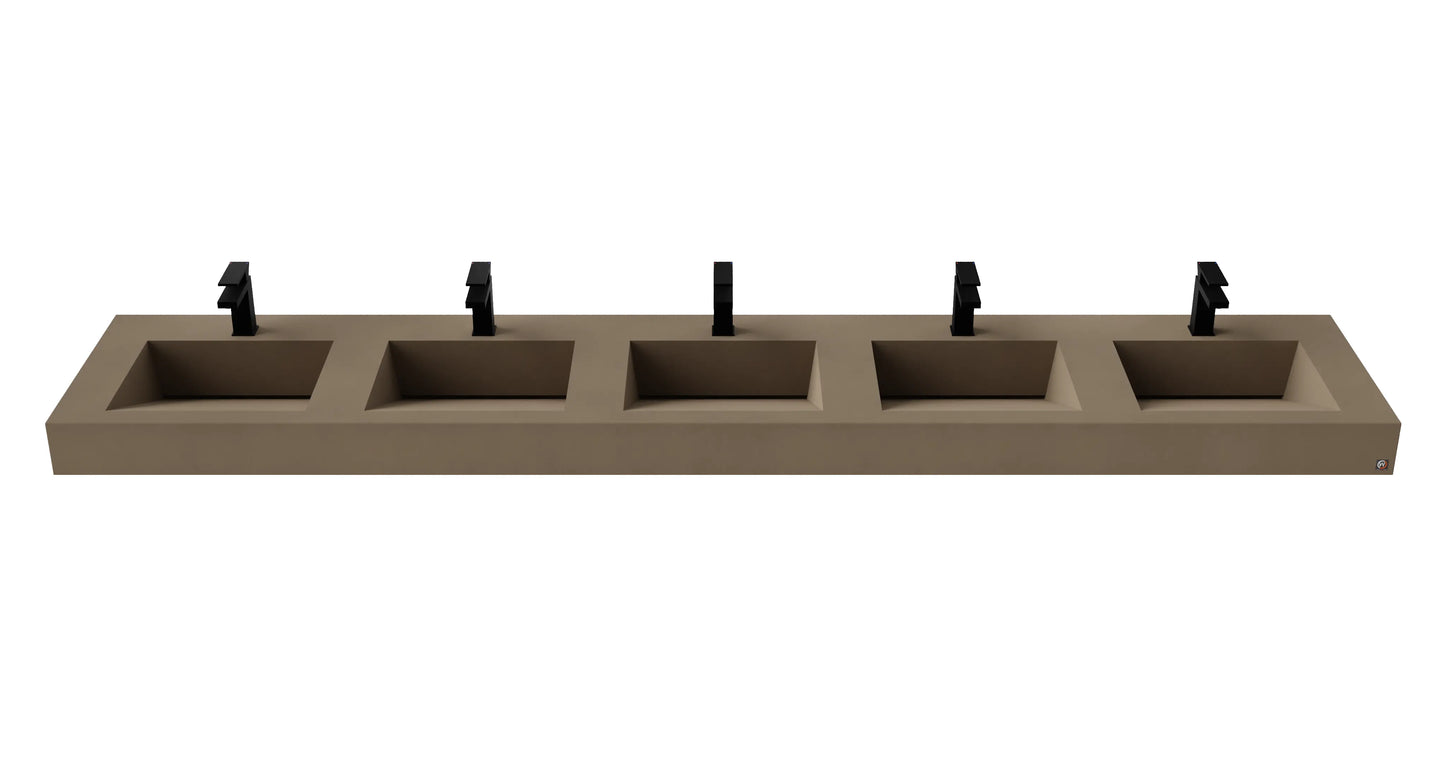 114" Wall Hung Concrete Five Station Ramp Sinks CustomCreteWerks