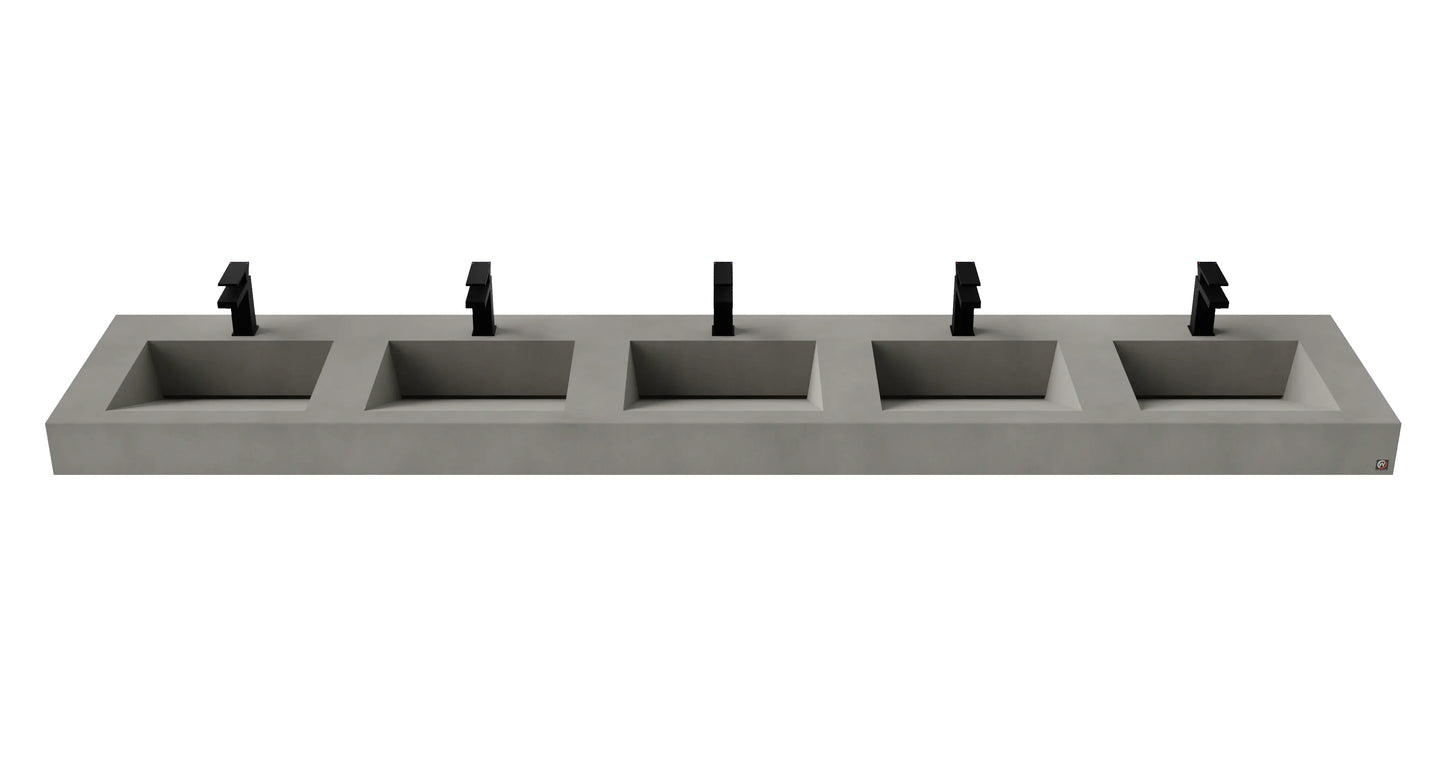 114" Wall Hung Concrete Five Station Ramp Sinks CustomCreteWerks
