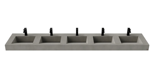 114" Wall Hung Concrete Five Station Ramp Sinks CustomCreteWerks