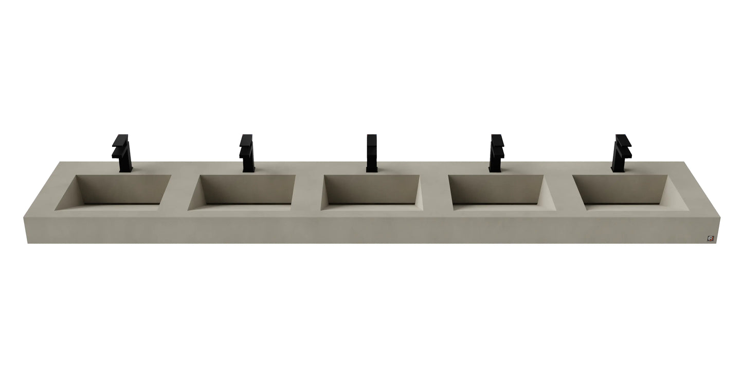114" Wall Hung Concrete Five Station Ramp Sinks CustomCreteWerks