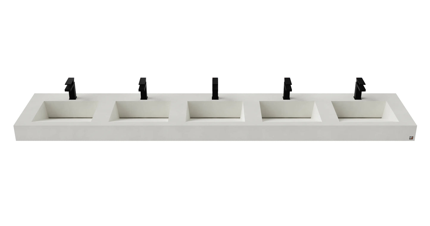 114" Wall Hung Concrete Five Station Ramp Sinks CustomCreteWerks