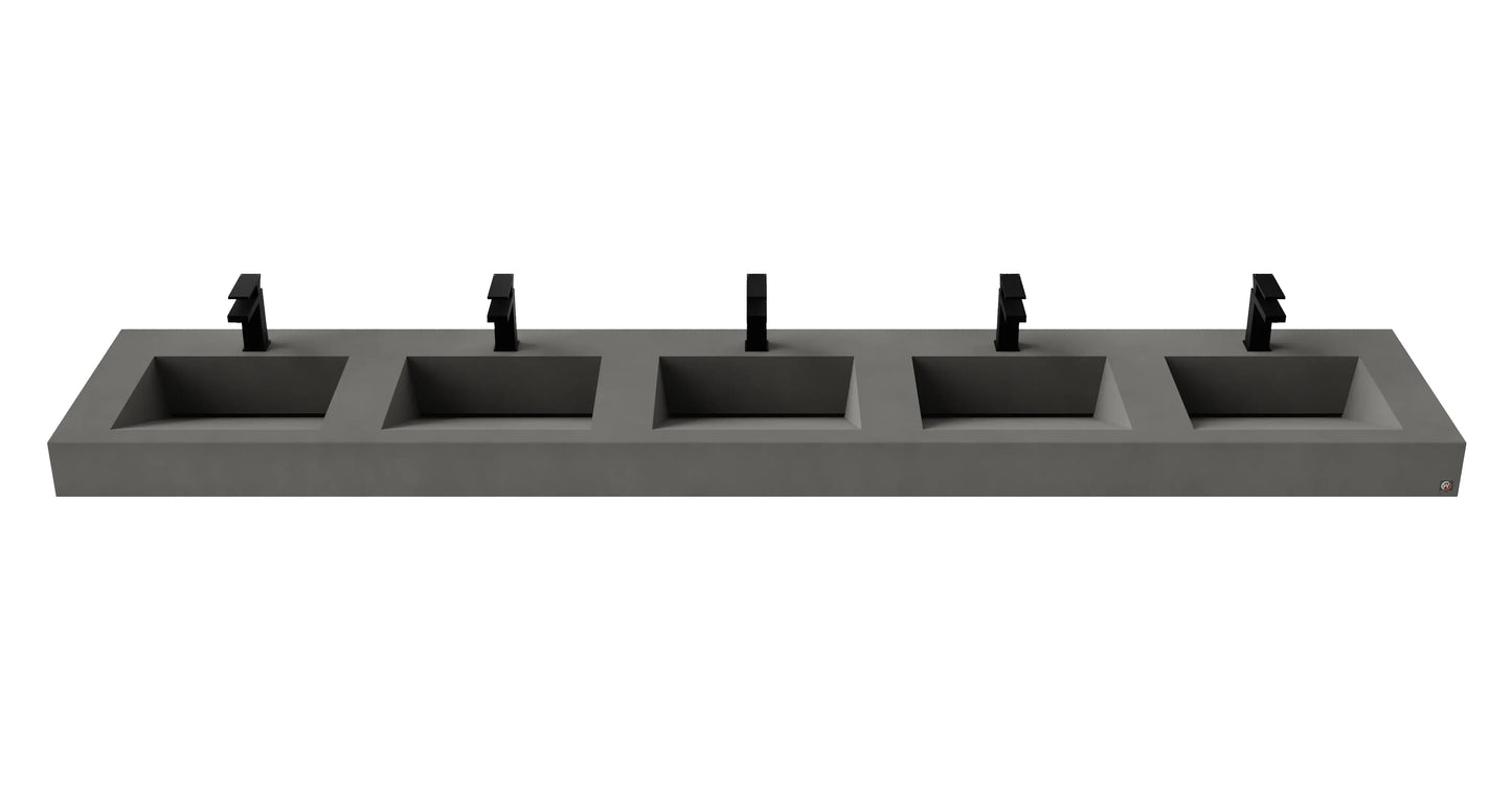 114" Wall Hung Concrete Five Station Ramp Sinks CustomCreteWerks