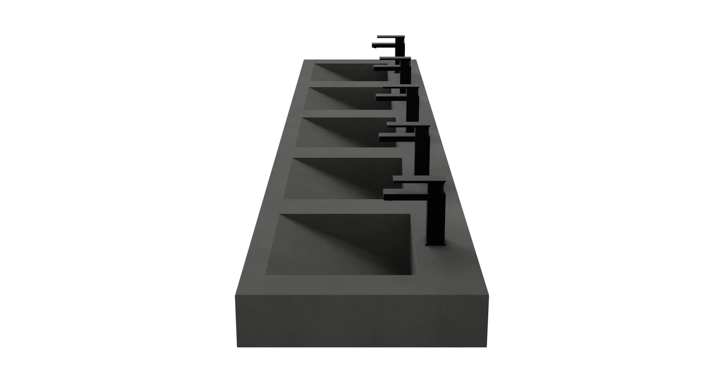 114" Wall Hung Concrete Five Station Ramp Sinks CustomCreteWerks