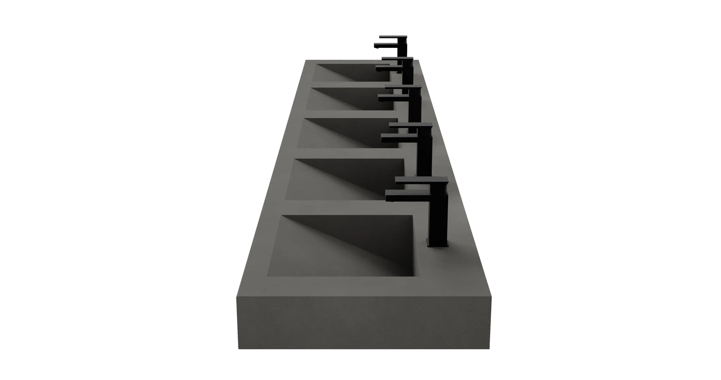 114" Wall Hung Concrete Five Station Ramp Sinks CustomCreteWerks