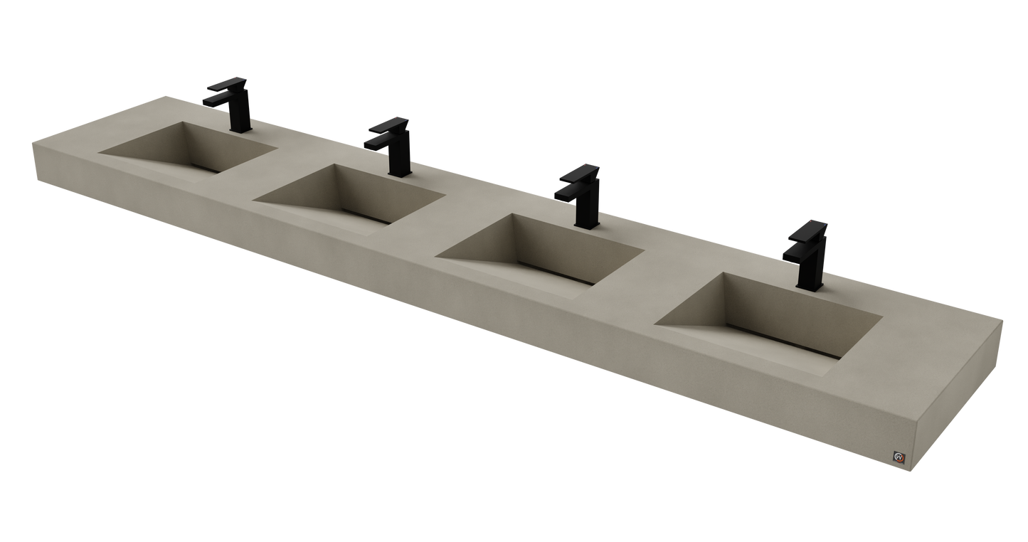 114" Wall Hung Concrete Four Station Ramp Sinks
