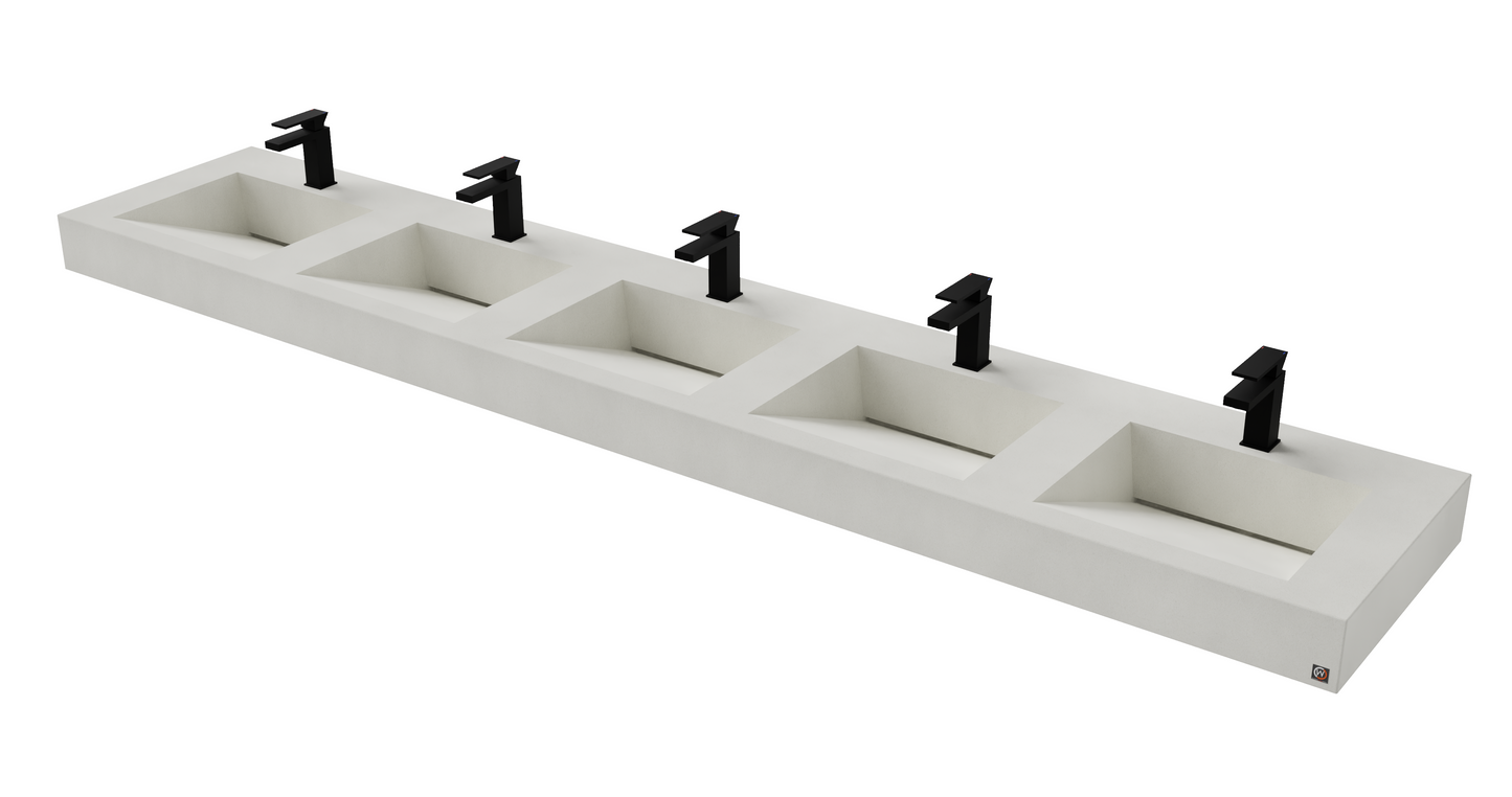 114" Wall Hung Concrete Five Station Ramp Sinks